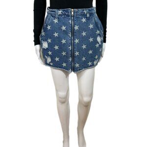 PRE-OWNED - superdown Blue Denim Star Design Mini Skirt Size Medium